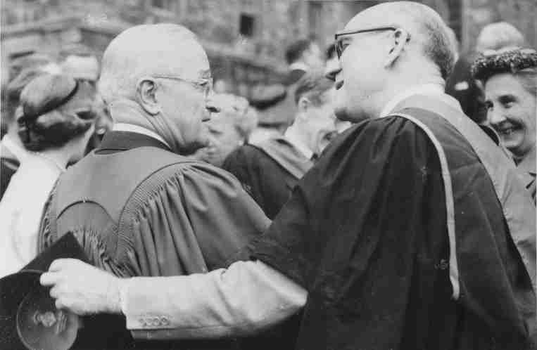 A photograph of Harry S. Truman receiving his honorary doctorate