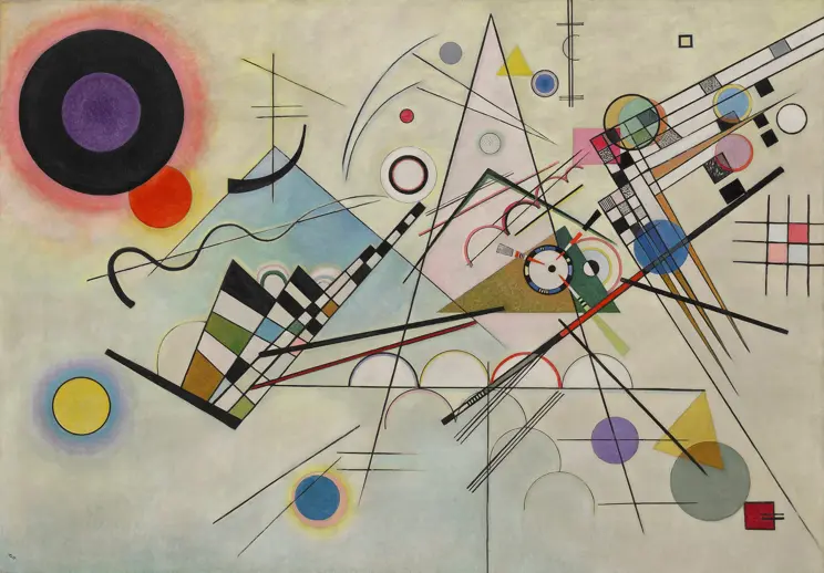 A photograph of the painting 'Komposition 8' by Vasily Kandinsky