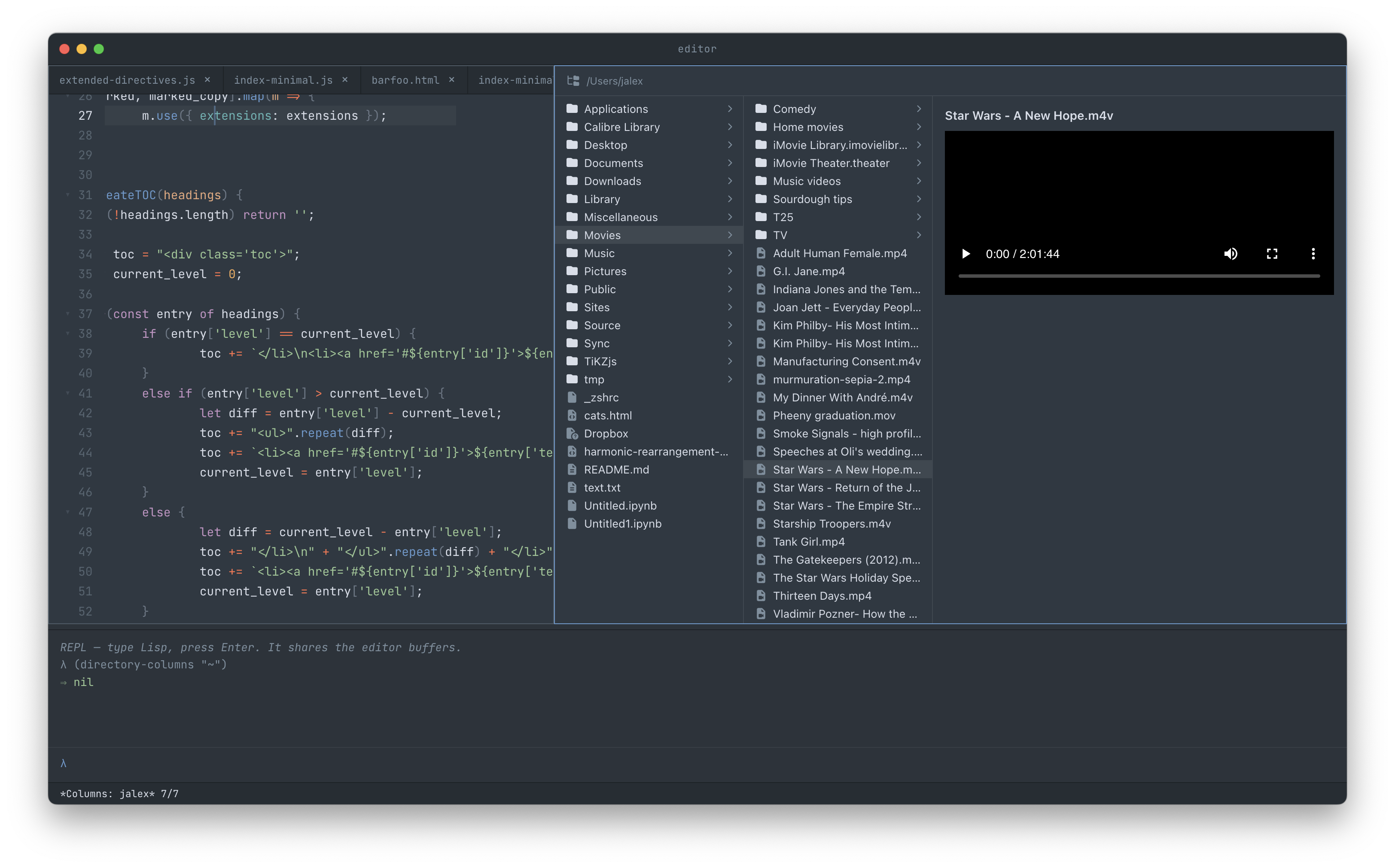 A directory column view with multiple stacked folders