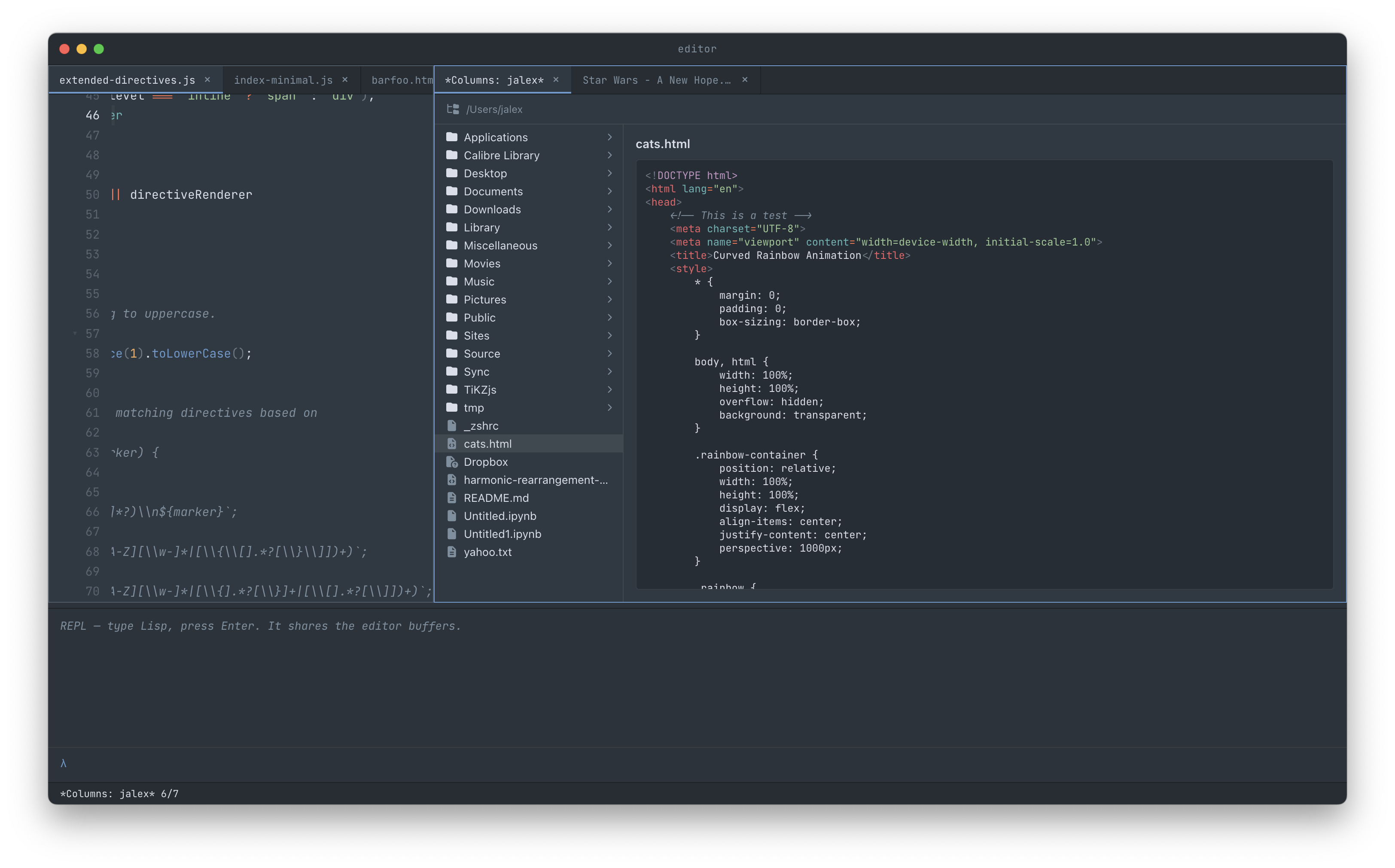 Tree-sitter injection in the column-view preview pane